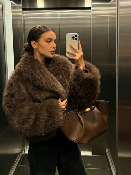 Jackets & Blazers - Brown Casual Women's Faux Fur Collar Short Jacket